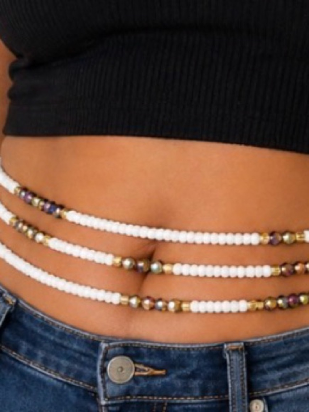 NWT White, Gold & Iridescent Beads BEGINNER Waistbead up to 50 inches - Picture 4 of 11
